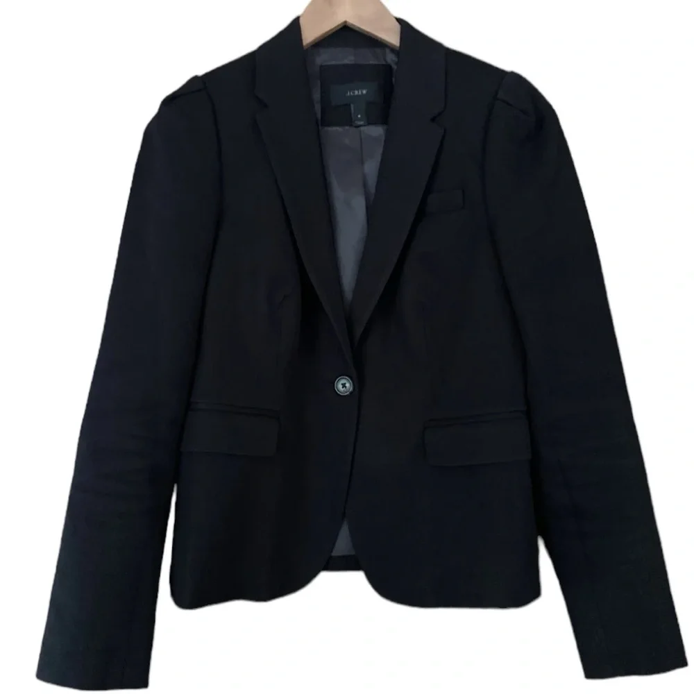 J Crew Black All Season Cotton Bi-Stretch  One Button Closure Blazer Jacket - Picture 3 of 13